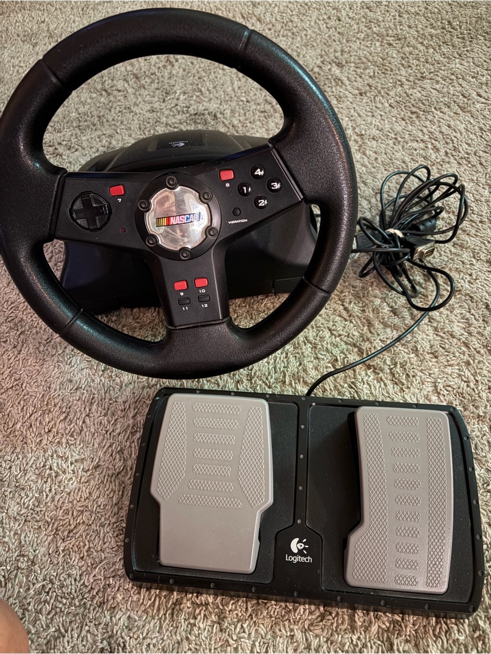 Logitech Black Steering Wheel and Gray Pedal Set with NASCAR Badge
